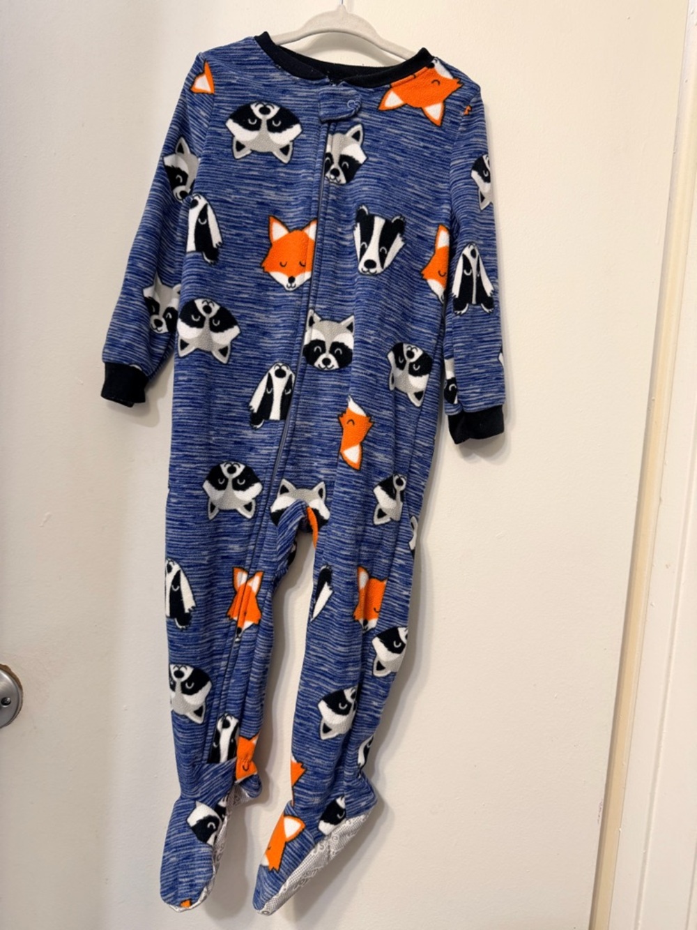 Carter's Blue Footed Pajamas with Orange Fox & Black Raccoon Faces